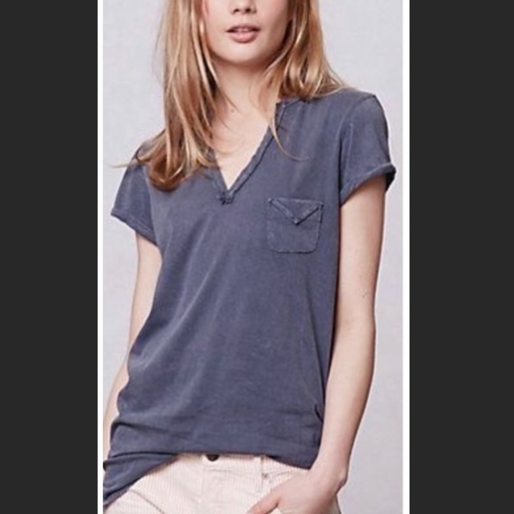 Anthropologie T.La Yellow Split Neck Pocket Blouse
